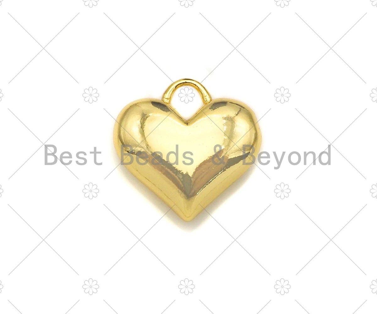Plain Gold Puffy Heart Shape Charm/Pendant, Heart Shape Charm, SKU#Y325