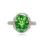 Multicolor Ice Flower Cut Oval CZ Adjustable Ring, Blue & Green 10*14mm 8A Cubic Zirconia, Two-Tone Pave CZ Band, Dainty Luxe