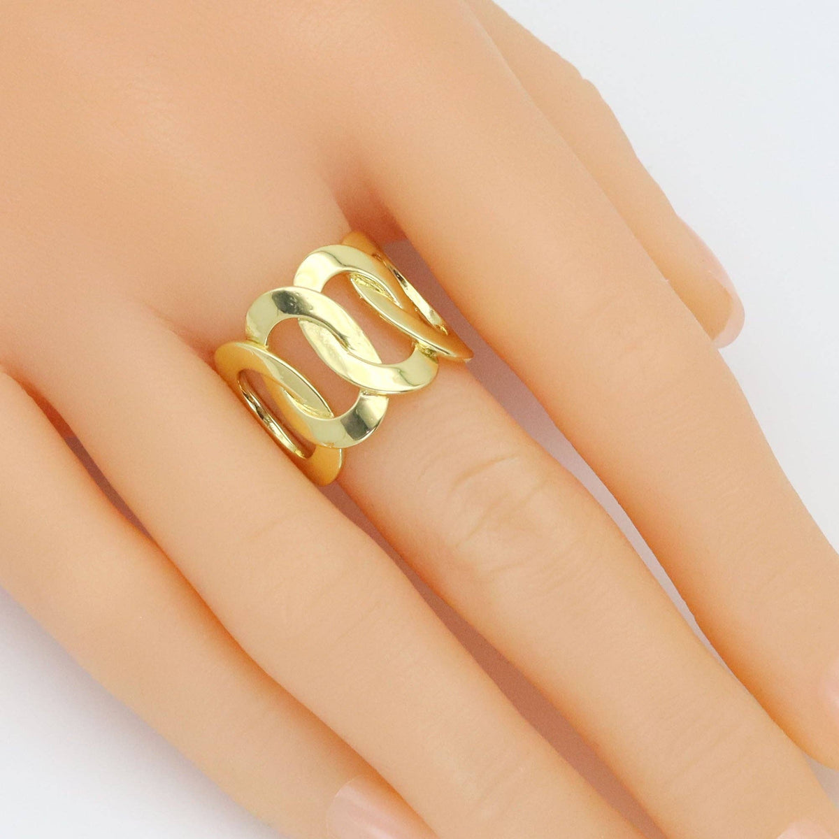 Gold Silver Wide Oval Link Adjustable Ring, Sku#A308