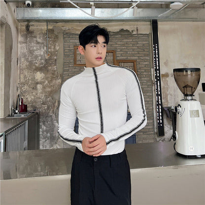Autumn Niche Collection Statement Top With A Stand-up Collar And Visible Stitching
