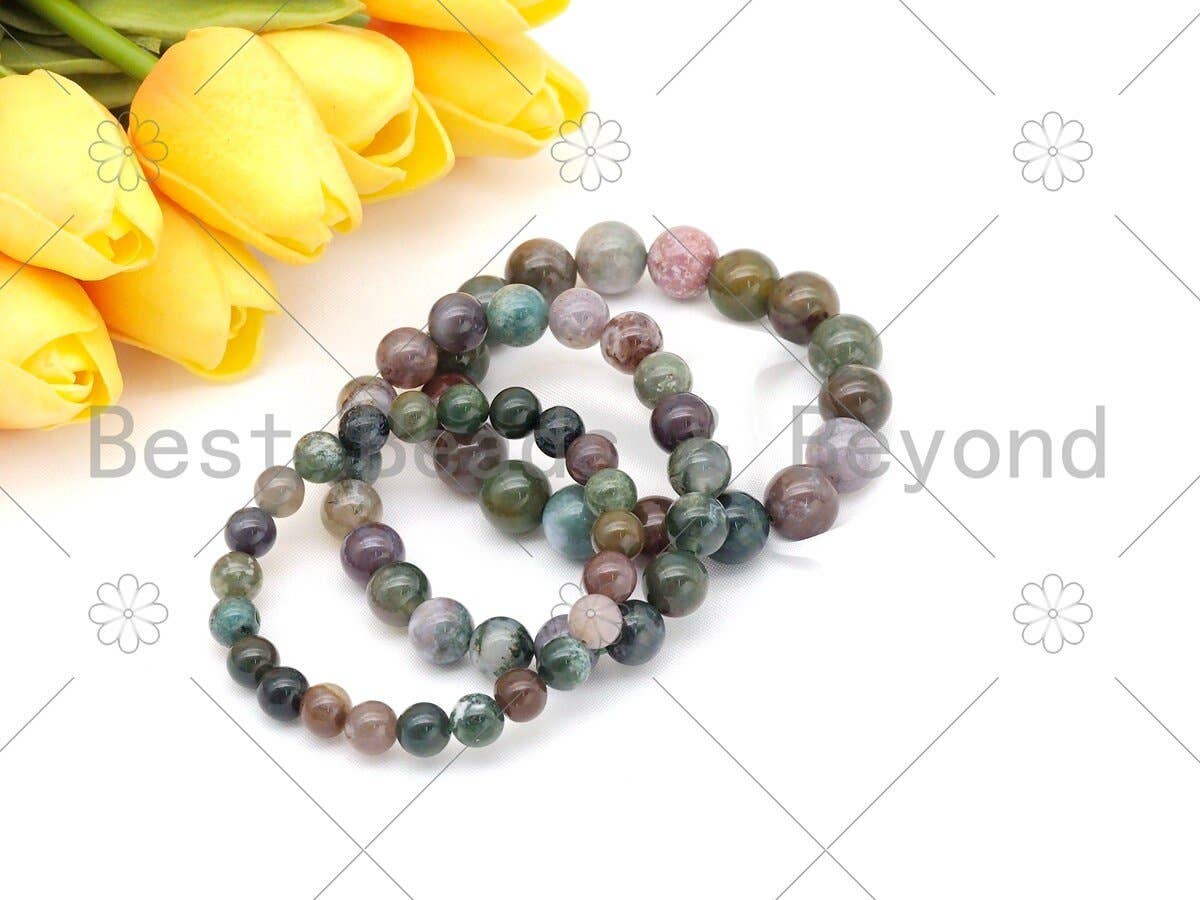 Natural Moss Agate/Indian Agate Stretchy Bracelet