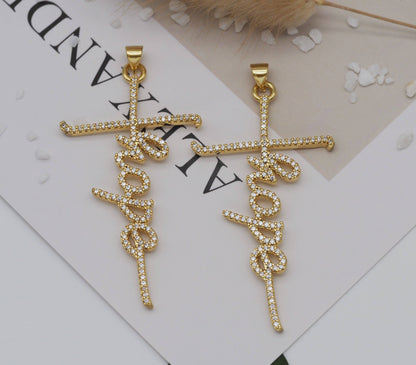 CZ Hope Words On Cross Charm, Sku#LK629