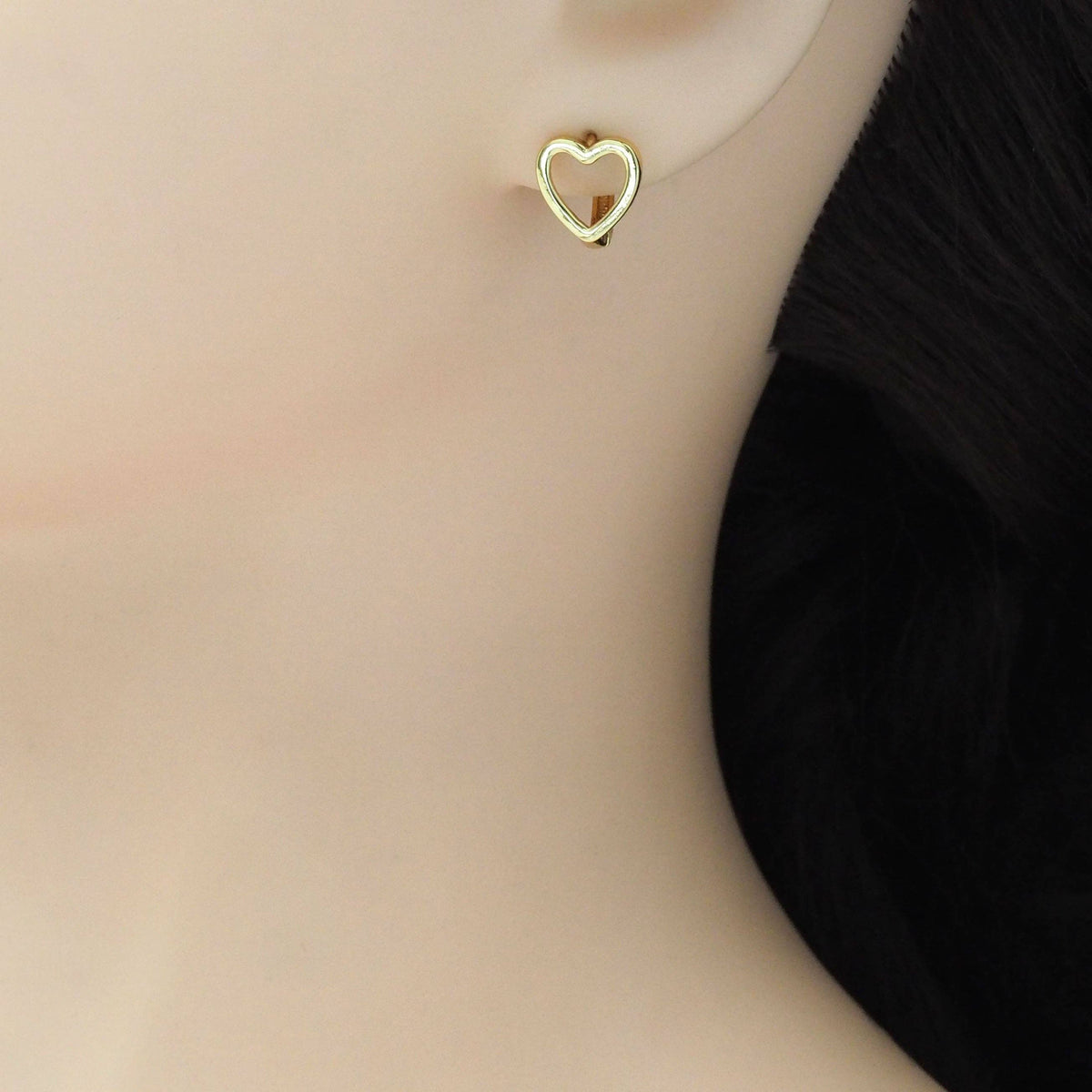 CZ Gold Heart Huggie Earrings, Sku#LK902