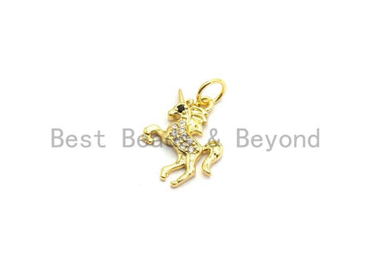 CZ Micro Pave Small Unicorn Pendant Charms for Necklace/Bracelet, Cubic Zirconia Pendant, Kids Jewelry Charm, 12x14mm, sku#Y196