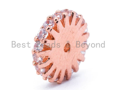 6mm/9mm/11mm CZ Micro Pave Coin Spacer Beads, Cubic Zirconia Space Beads, Gold/Rose gold/Silver/Black Space Beads, 1pc/5pcs, sku#C26
