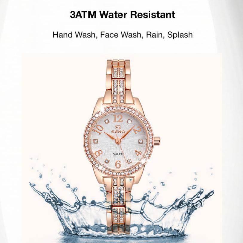 Seno Rhinestone Bracelet Watch, 30M Waterproof, Shimmering Rhinestone & Diamond Dial, Stylish Quartz Wristwatch for Women