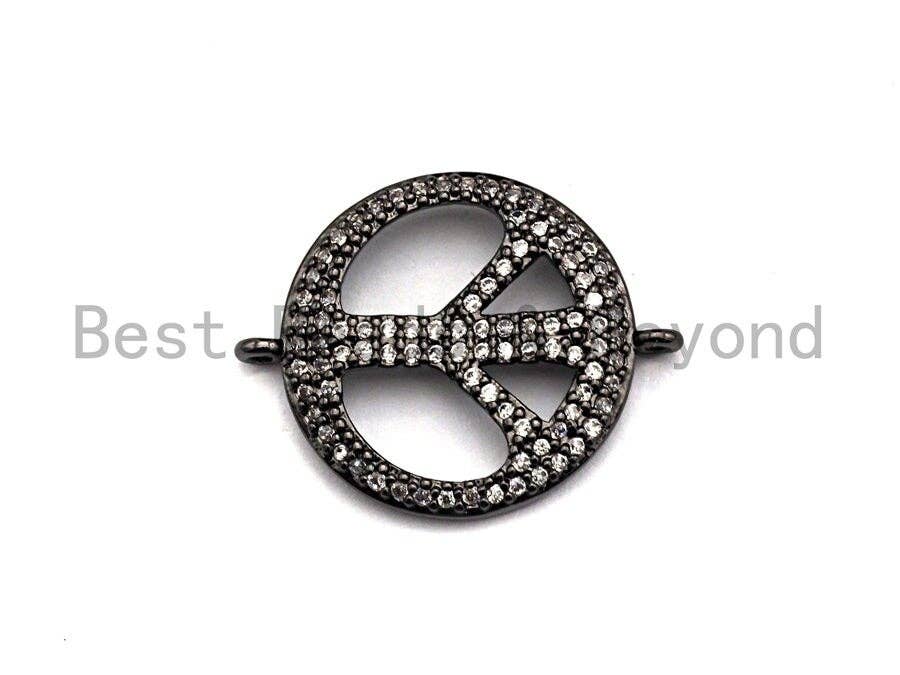 Clear Cz Micro Pave 18x23mm Peace Sign Round Connector, Cubi