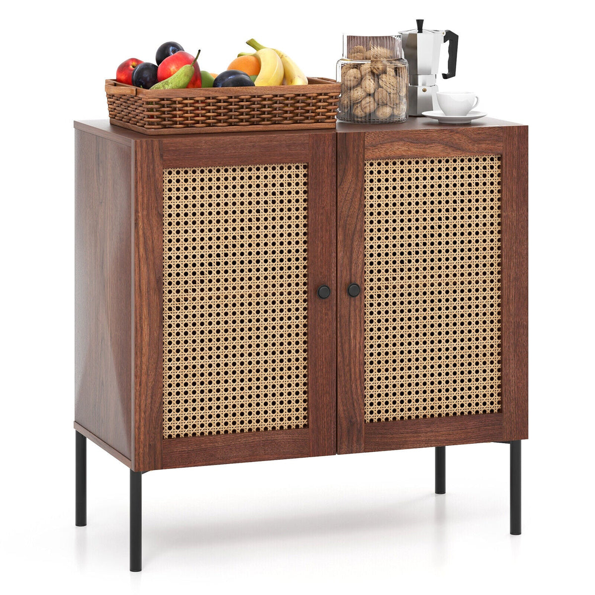 Kitchen Sideboard with 2 Rattan Doors and Adjustable Shelf