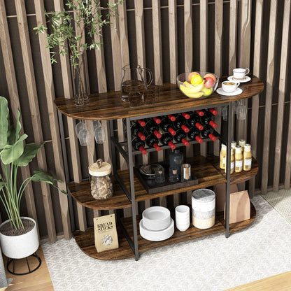 47 Inches Wine Rack Table with Glass Holder and Storage Shelves