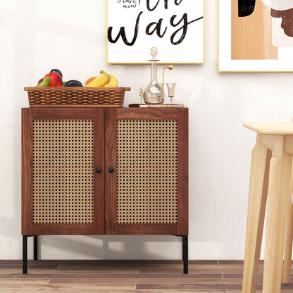 Kitchen Sideboard with 2 Rattan Doors and Adjustable Shelf