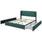 Full/Queen Size Upholstered Bed Frame with 4 Drawers-Green