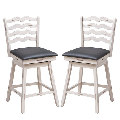 360° Swivel Bar Stools with Rubber Wood Frame and Ergonomic Backrest and Footrest