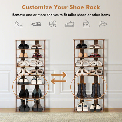 7-Tier Dual Shoe Rack Free Standing Shelves Storage Shelves Concise-Black