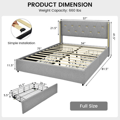 Bed Frame Mattress Foundation with 4 Storage Drawers