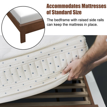 Queen Size Bed Frame Platform Slat High Headboard Bedroom with Rubber Wood Leg