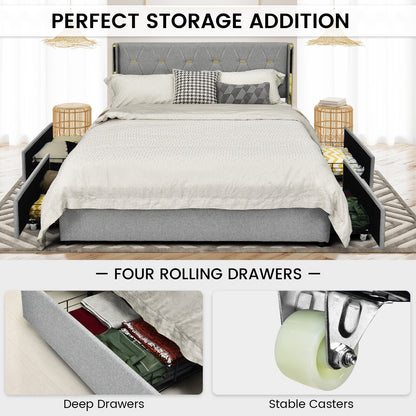 Bed Frame Mattress Foundation with 4 Storage Drawers