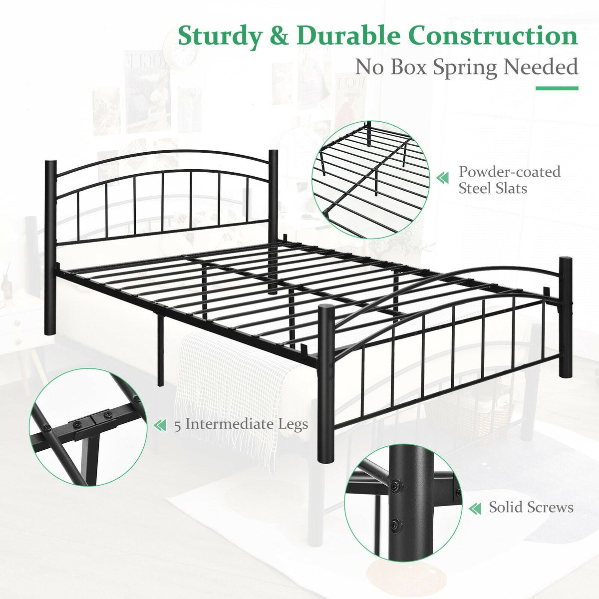 Modern Platform Bed with Headboard and Footboard