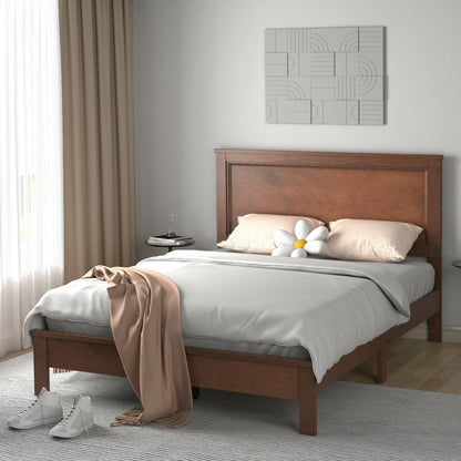 Queen Size Bed Frame Platform Slat High Headboard Bedroom with Rubber Wood Leg