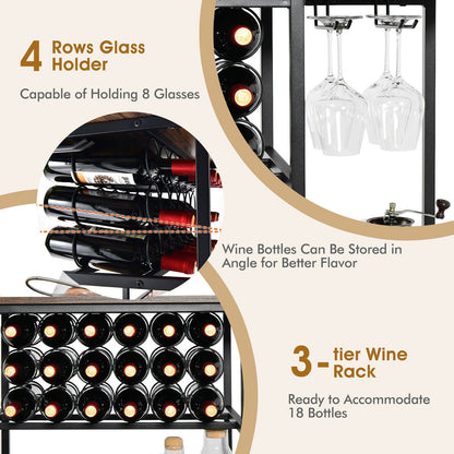 47 Inches Wine Rack Table with Glass Holder and Storage Shelves