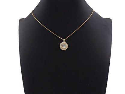 Mother-of-pearl Inlay Smiley Face Round Pendant/Charm, Cubic Zirconia Pendant Charm, MOP Charm, 18x16mm,Sku#L368