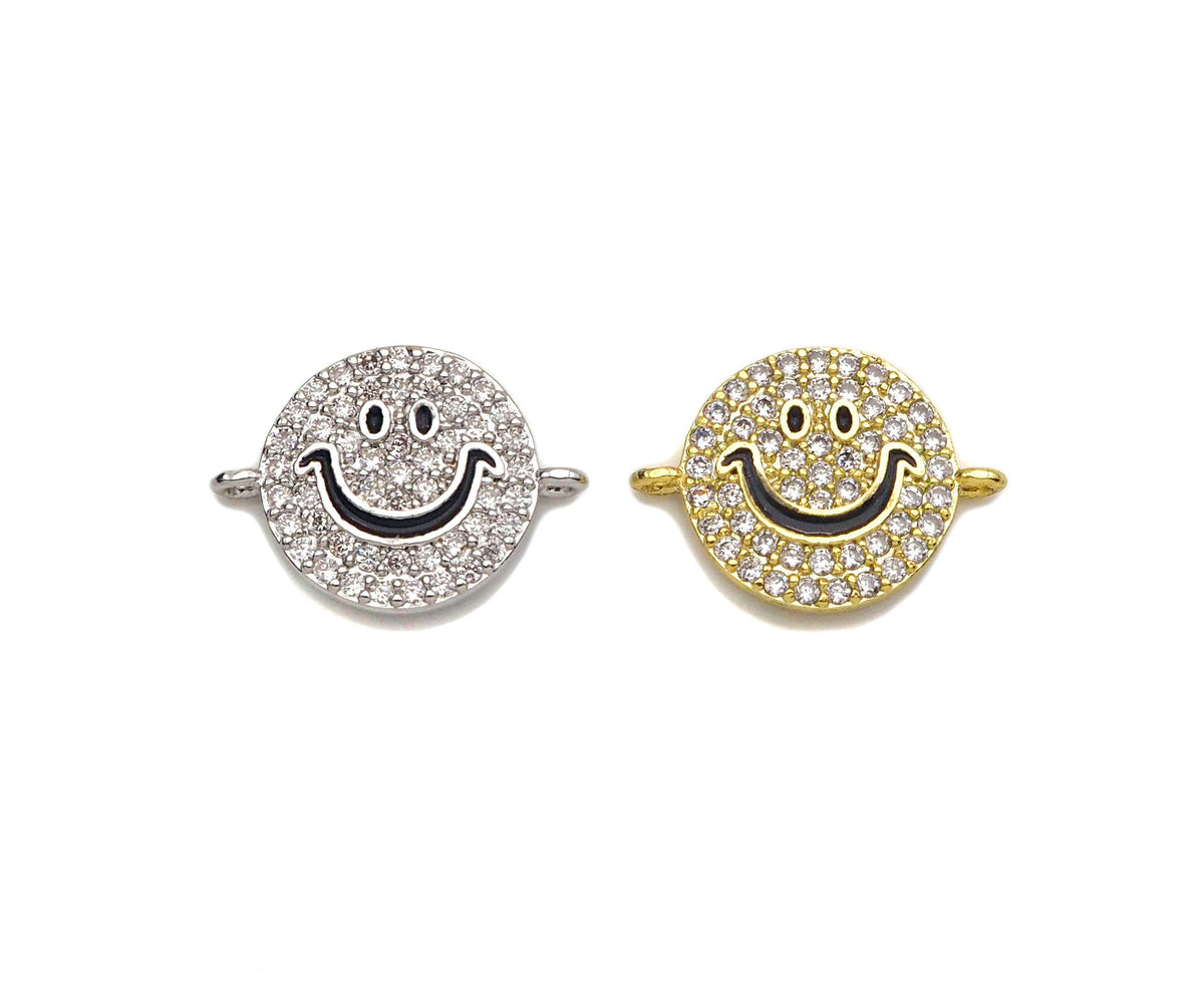 CZ Clear Micro Pave Cute Smiley Face Connector, CZ Pave Find