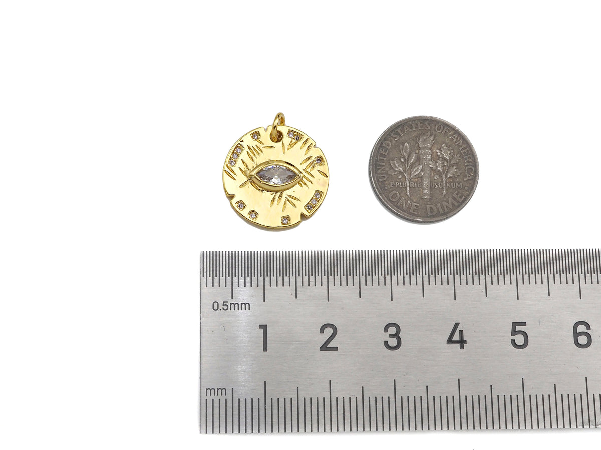CZ Micro Pave Evil Eye On Round Coin Shape Pendant,Cubic Zir