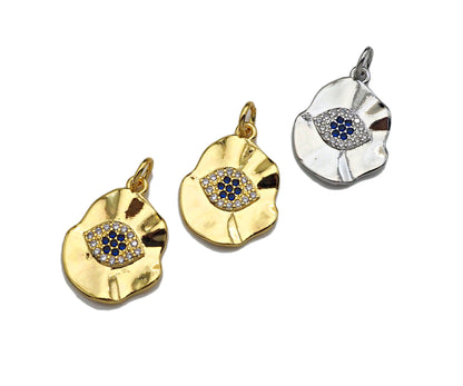 CZ Micro Pave Blue Evil Eye Charm, Sku#L370