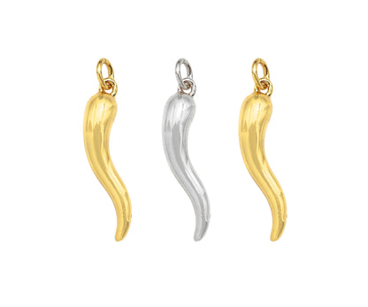 18k Shiny Gold/Silver Italian Horn Charms, Protection Horn Charms, Chilli Shape Pendant, Bracelet Necklace Charms, 5x26mm, sku#L457