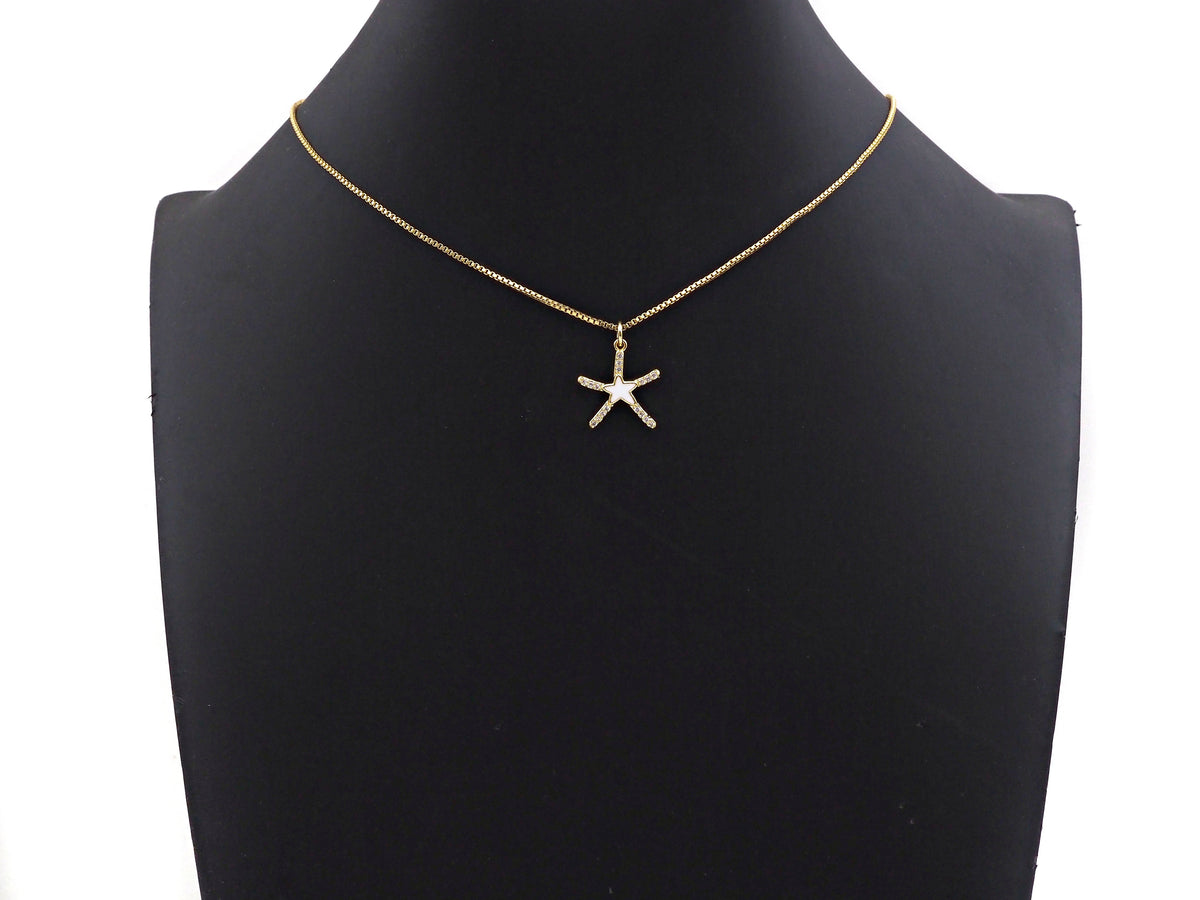 CZ Enamel Starfish Shape Charm, Gold/Silver Finish Enamel CZ Pave Star Fish Pendant, Pave Charm,16x18mm, sku#L323