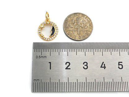 CZ Enamel Moon Coin charm, sku#L324