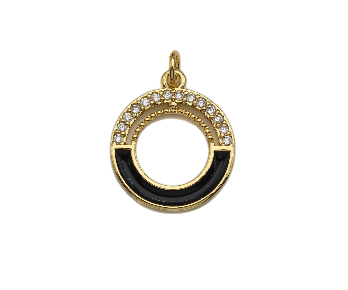 Clear Micro Pave CZ with Enamel Round Ring Pendant, Black Whtile Red Enamel Doughnut, Colorful Enamel Round Ring, 17x20mm, sku#LK162