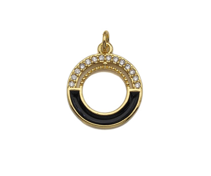Clear Micro Pave CZ with Enamel Round Ring Pendant, Black Whtile Red Enamel Doughnut, Colorful Enamel Round Ring, 17x20mm, sku#LK162