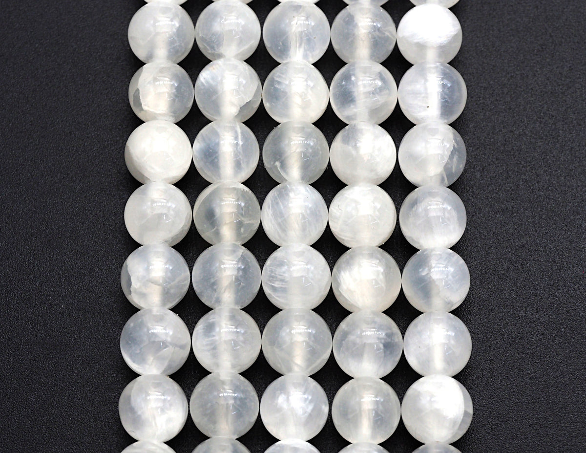 Natural Gypsum Selenite Beads, Round Smooth 6mm/8mm/10mm,SKU#U610