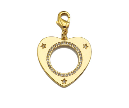 CZ Micro Pave Round Hollow Out Heart Pendant/Charm, Bracelet Necklace CZ Heart Pendant Charm, Silver/Gold Tone,25x24mm,Sku#L459