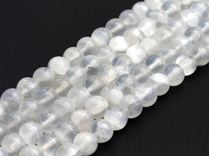 Natural Gypsum Selenite Beads, Round Smooth 6mm/8mm/10mm,SKU#U610