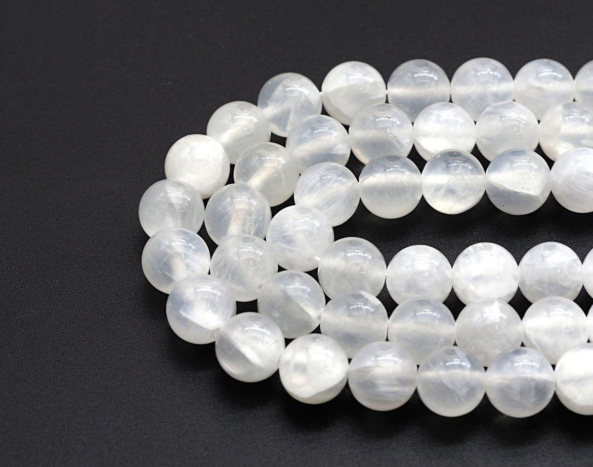 Natural Gypsum Selenite Beads, Round Smooth 6mm/8mm/10mm,SKU#U610