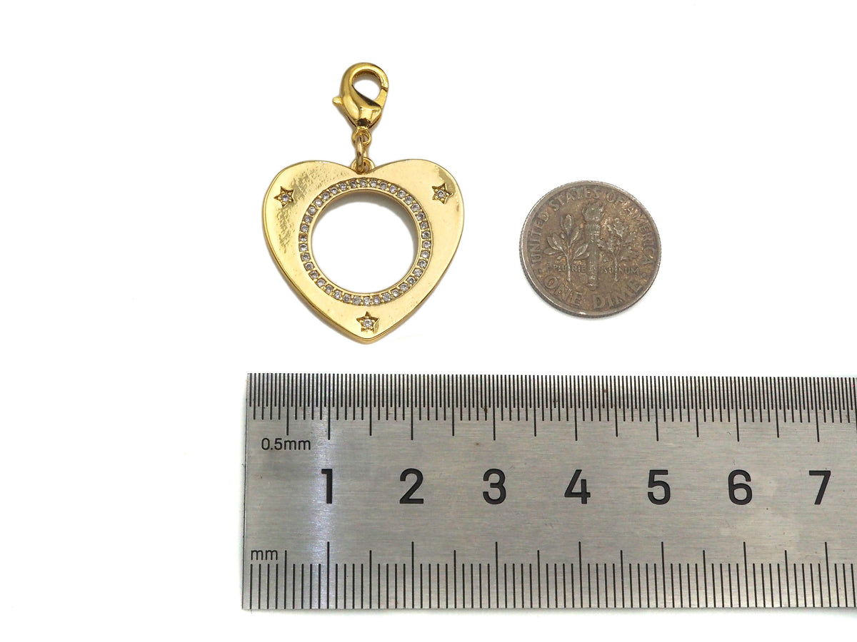 CZ Micro Pave Round Hollow Out Heart Pendant/Charm, Bracelet Necklace CZ Heart Pendant Charm, Silver/Gold Tone,25x24mm,Sku#L459