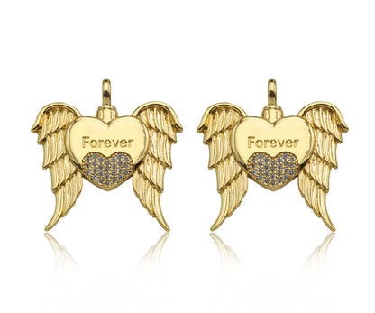 CZ Micro Pave Forever Word On Heart With Wings Shape Pendant, 18K Gold Filled Heart Charm, Necklace Bracelet Charm Pendant,30x31mm,Sku#LD130