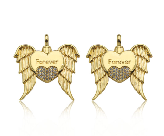 CZ Micro Pave Forever Word On Heart With Wings Shape Pendant, 18K Gold Filled Heart Charm, Necklace Bracelet Charm Pendant,30x31mm,Sku#LD130