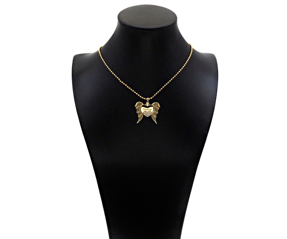 CZ Micro Pave Forever Word On Heart With Wings Shape Pendant, 18K Gold Filled Heart Charm, Necklace Bracelet Charm Pendant,30x31mm,Sku#LD130