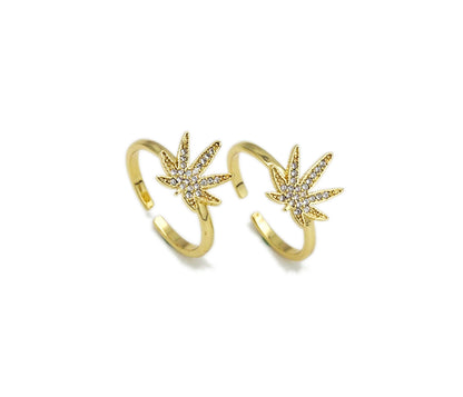 CZ Maple Leaf Shape Adjustable Ring, Sku#X247
