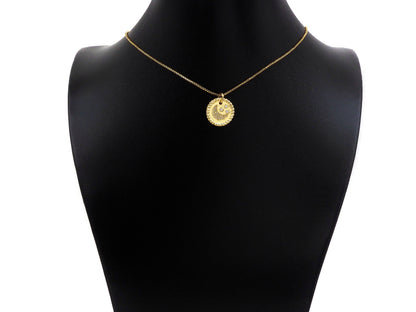 CZ Micro Pave Cresent Moon Star On Round Coin Pendant, Bracelet Necklace CZ  Round Coin Pendant Charm, Silver/Gold Tone,16x16mm,sku#L461