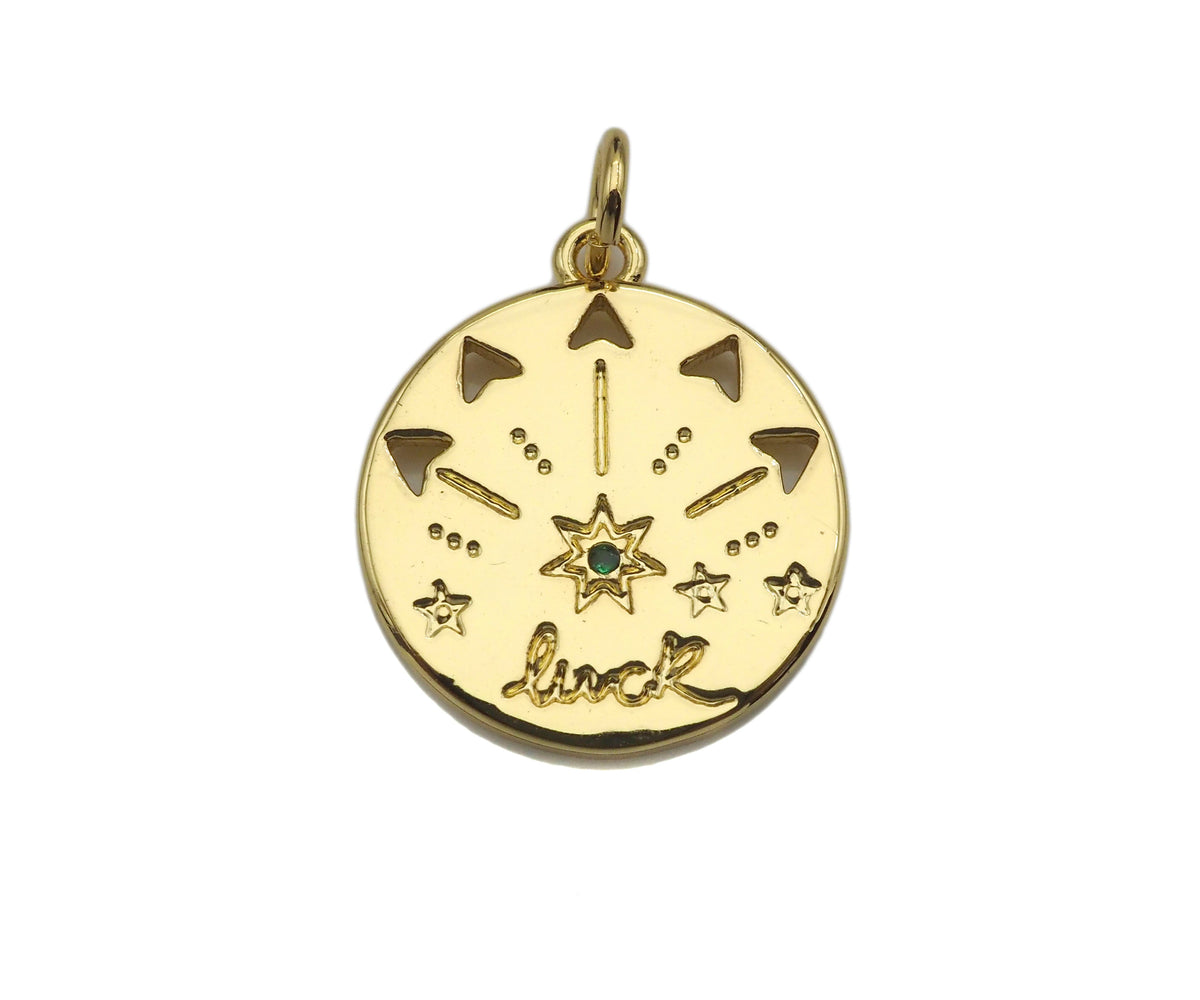 CZ Micro Pave Luck North Star Coin Pendant/Charm,Sku#L405