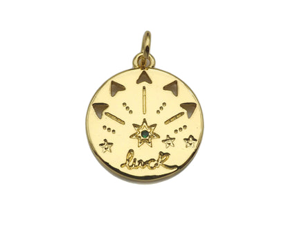 CZ Micro Pave Luck North Star Coin Pendant/Charm,Sku#L405