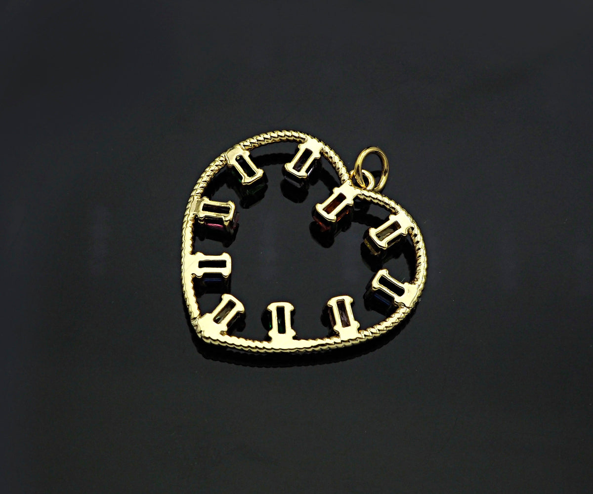 Gold Filled Colorful Baguette CZ Micro Pave Heart Shape Pendant, 14K Gold Filled Heart Charm, Necklace Bracelet Pendant,26x25mm,Sku#CP22