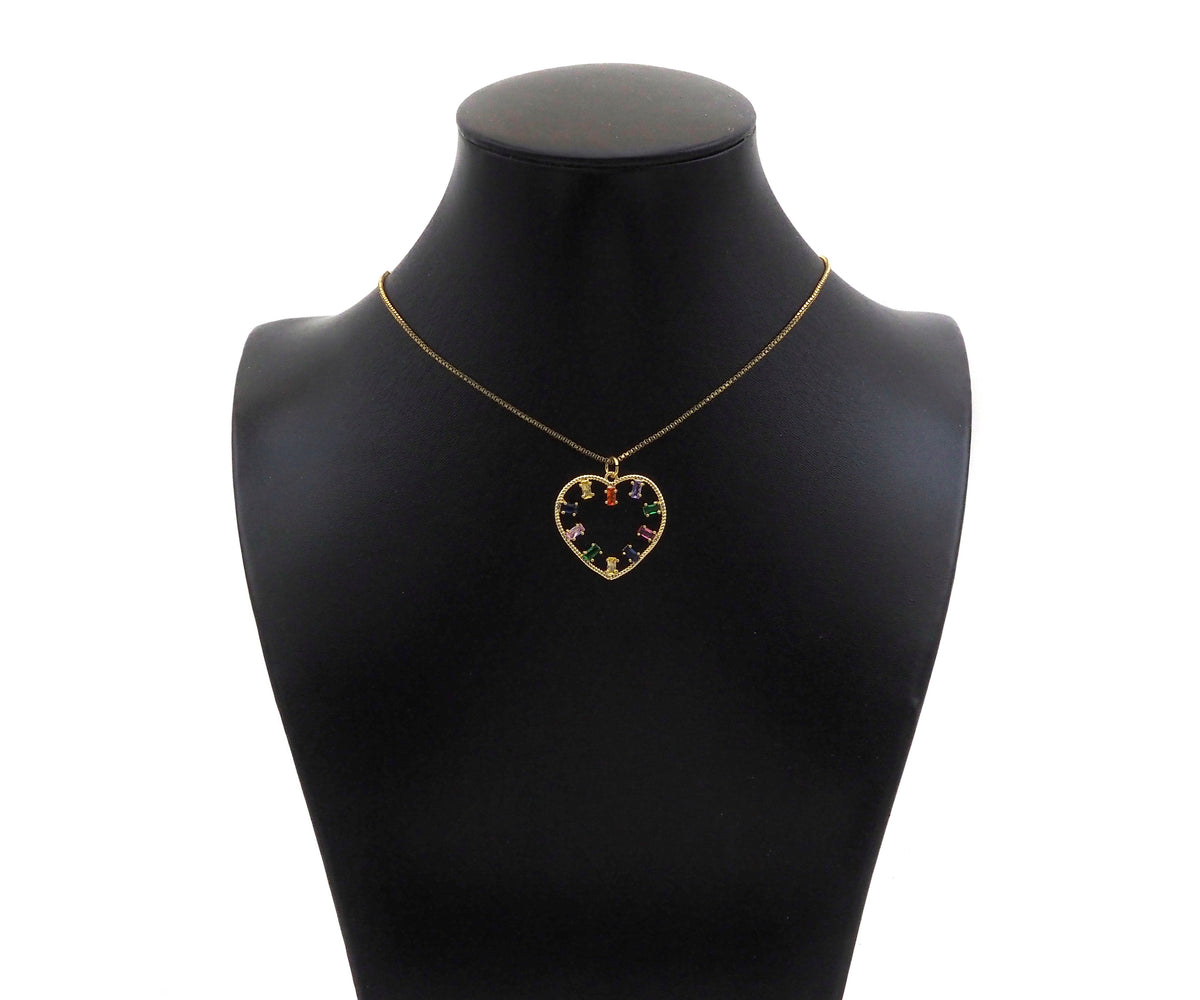 Gold Filled Colorful Baguette CZ Micro Pave Heart Shape Pendant, 14K Gold Filled Heart Charm, Necklace Bracelet Pendant,26x25mm,Sku#CP22