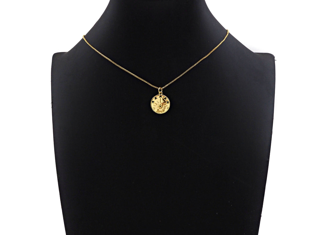 CZ Micro Pave Luck North Star Coin Pendant/Charm,Sku#L405