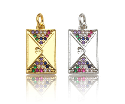 Colorful CZ Micro Pave Double Triangle On Rectangle Pendant/Charm, Bracelet Necklace CZ Rectangle Pendant Charm,9x16mm,Sku#L463