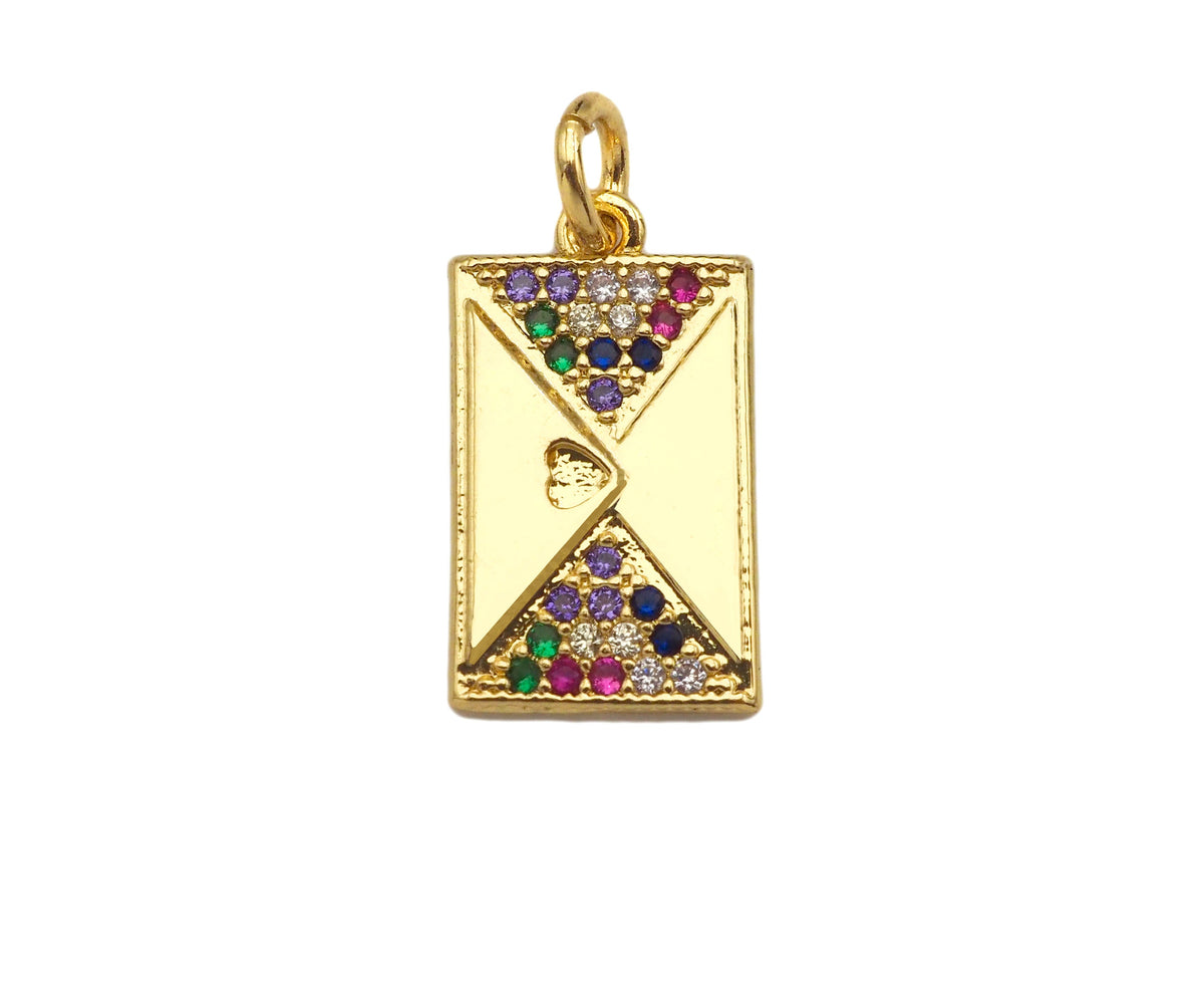 Colorful CZ Micro Pave Double Triangle On Rectangle Pendant/Charm, Bracelet Necklace CZ Rectangle Pendant Charm,9x16mm,Sku#L463