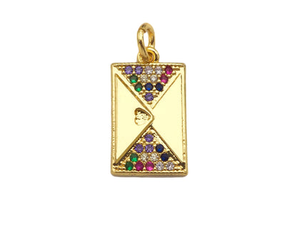 Colorful CZ Micro Pave Double Triangle On Rectangle Pendant/Charm, Bracelet Necklace CZ Rectangle Pendant Charm,9x16mm,Sku#L463